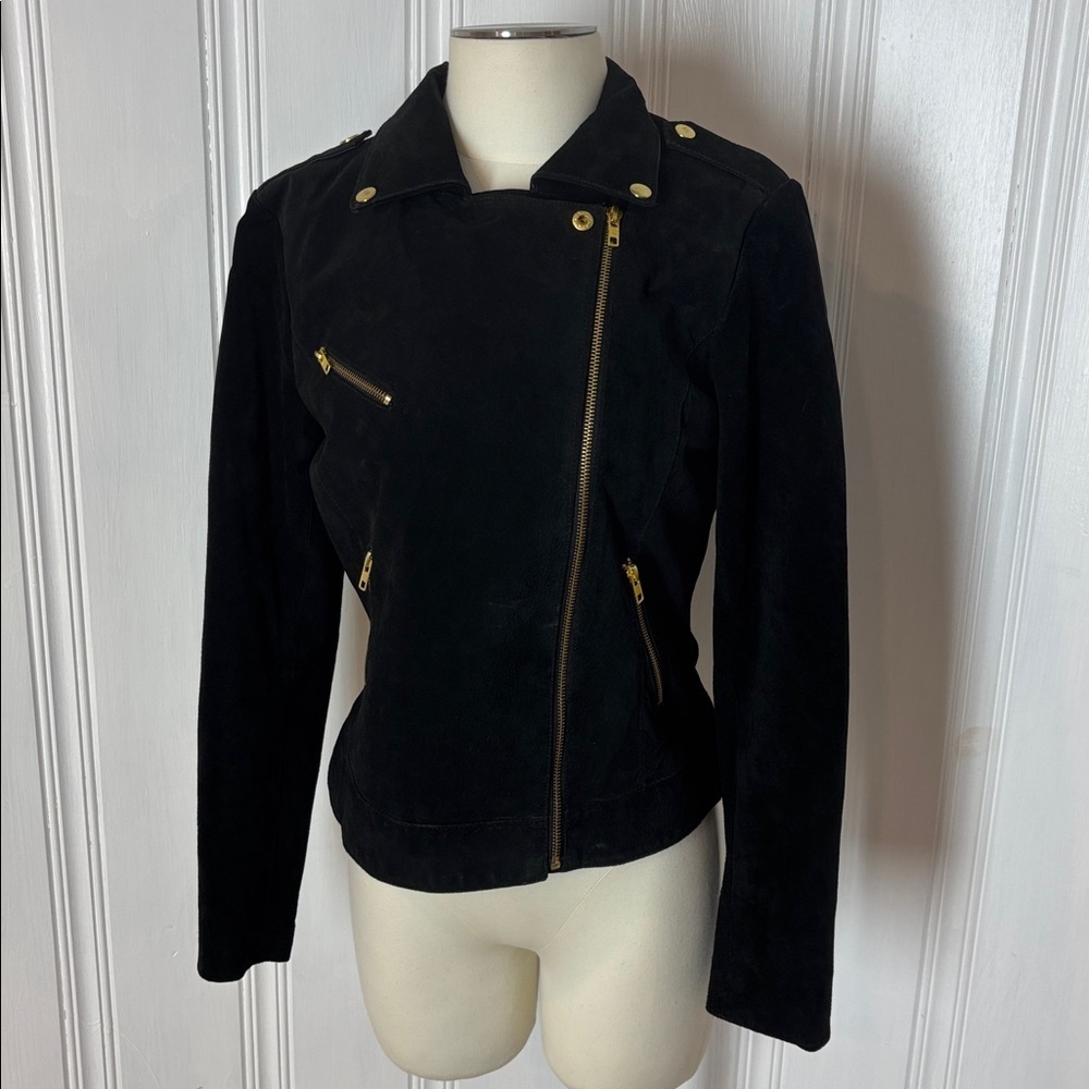 VERO MODA “Siri” Suede Moto Jacket – Black (Size L) - Picture 7 of 10